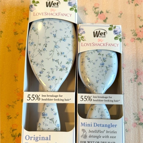 LOVESHACKFANCY X WET BRUSH Blue English Ivy Original & Mini Detangler Set NWT